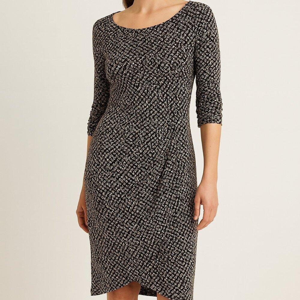 Anthropologie Weston Wear Black Beige Print Empire Waist Pocket Dress S - Picture 1 of 8